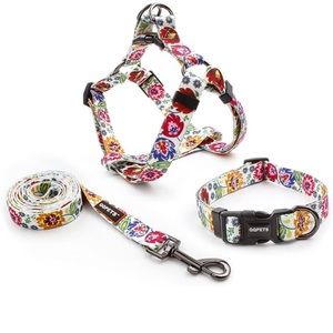 Dog harness and collar floral puppy size medium